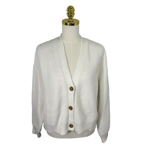 NWOT Quince Womens 100% Organic Cotton Fisherman Boxy Cropped Cardigan Ivory L
